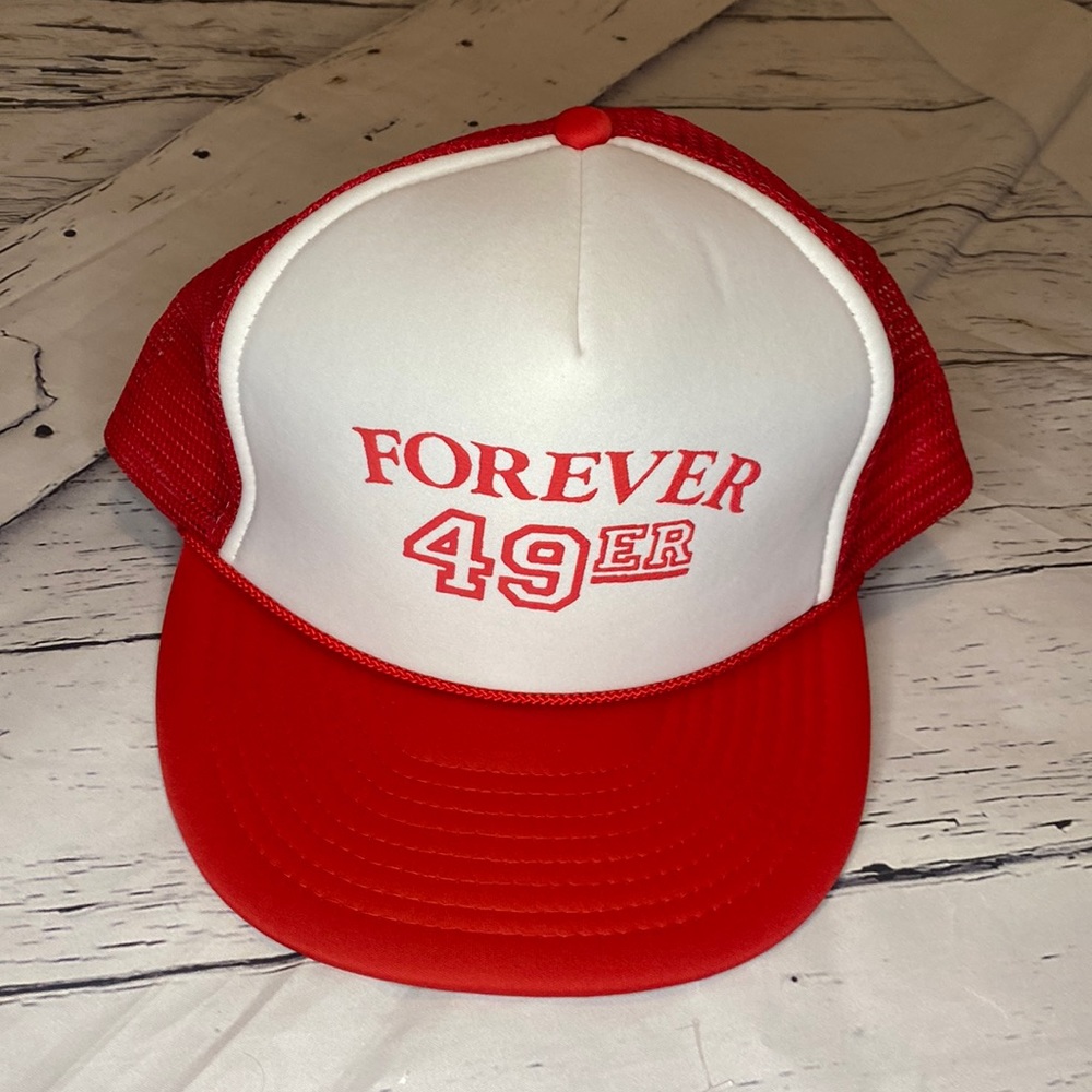 Forever 49er trucker hat snapback red white